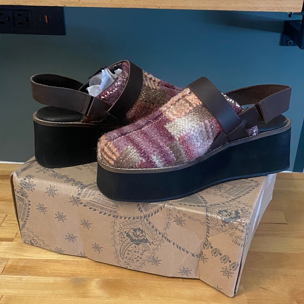 Free People Multicolor Knit Platform Clogs - Pink, Brown, Cream
